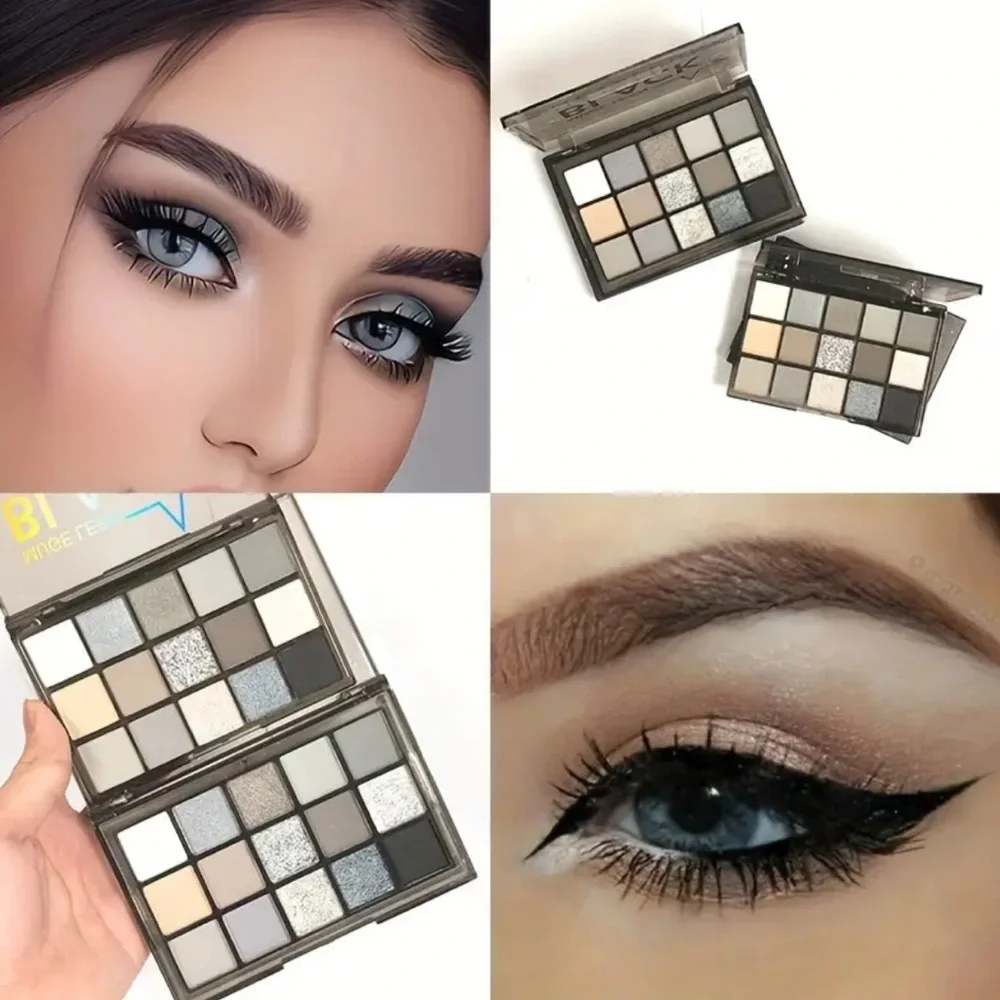 🆕 Muge Leen Black Metal Punk Smoky Black Tone Eyeshadow Palette, 15-colors ☠️